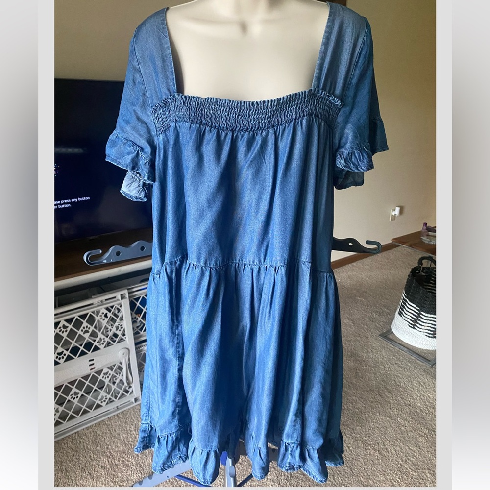 Free People Denim ruffle sleeve dress